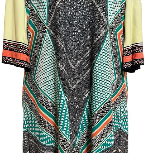 Calvin Klein Dress Large Stretch Knit Geometric Shift Black Green Orange Mod 60s - Picture 3 of 7